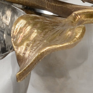 Wildwood Fresh Hammered Double Bowl With Antique Brass Orchid Accent — Polished Nickel Finish Decorative Catch-All For Console Or Table (2.5"X8.25"X5") 302057