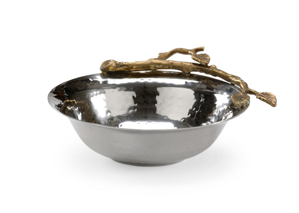 Wildwood Fresh Hammered Twig Bowl With Antique Brass Accent — Sculptural Stainless Steel Decor For Tablescape Displays 302060