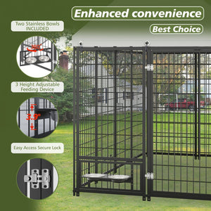 English Elm Large Metal Outdoor Dog Kennel Walk-in Pet Enclosure with Uv-resistant Roof Cover W1820P350994