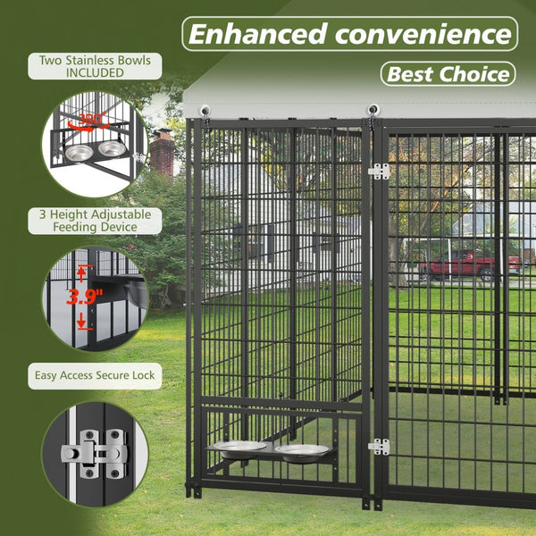 English Elm Large Metal Outdoor Dog Kennel Walk-in Pet Enclosure with Uv-resistant Roof Cover W1820P350994