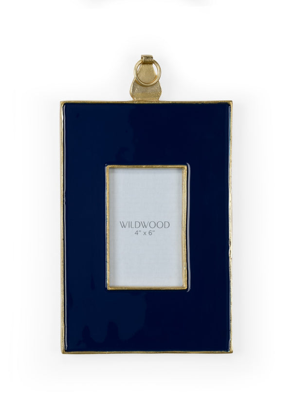 Wildwood Navy Enamel Wall Frame With Textured Gold Trim — Slim 4X6 Photo Display For Modern & Classic Spaces 15.5h x 8.75w x .75d 302109