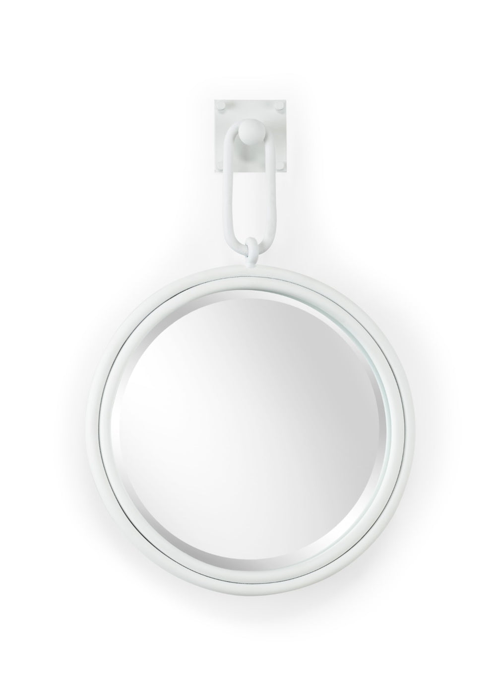 Wildwood Lucia Matte White Beveled Round Mirror With Slim Iron Frame, Wall Hook Suspension, 25"X17" 302140