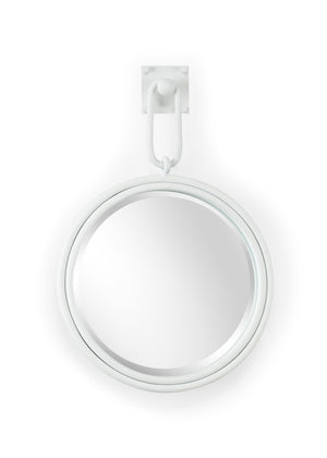 Wildwood Lucia Matte White Beveled Round Mirror With Slim Iron Frame, Wall Hook Suspension, 25"X17" 302140