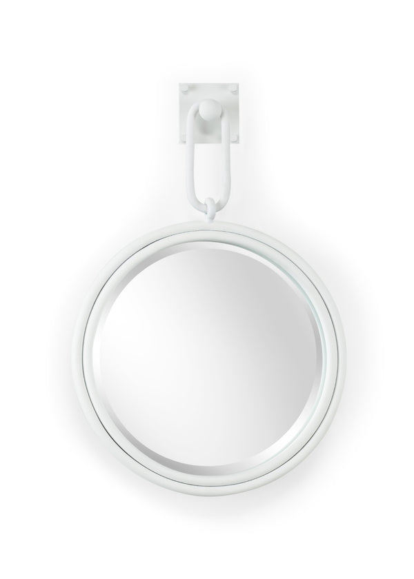 Wildwood Lucia Matte White Beveled Round Mirror With Slim Iron Frame, Wall Hook Suspension, 25"X17" 302140