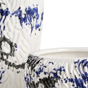 Wildwood Pollock Matte Ceramic Vase Set — Hand-Finished Abstract Splatter Design In Black & Blue For Modern Decor 302153
