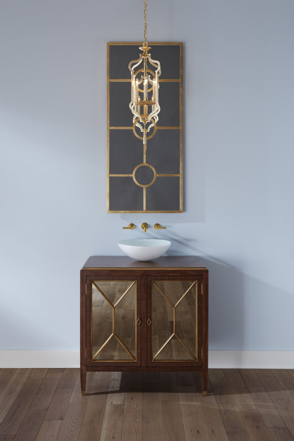 Wildwood Wallis Geometric Gold Leaf Long Wall Mirror 54" X 24" – Vertical Accent, Reflective Depth, Modern Elegance 302156