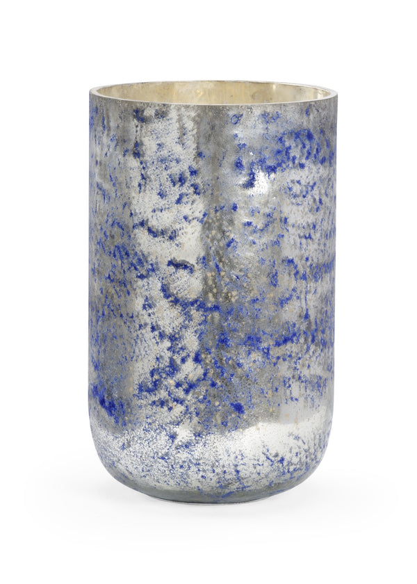 Wildwood Galaxias Handcrafted Art Glass Vase With Luminous Silver Overlay And Deep Royal Blue Sculptural Silhouette 12h x 7.25w x 7.25d 302159