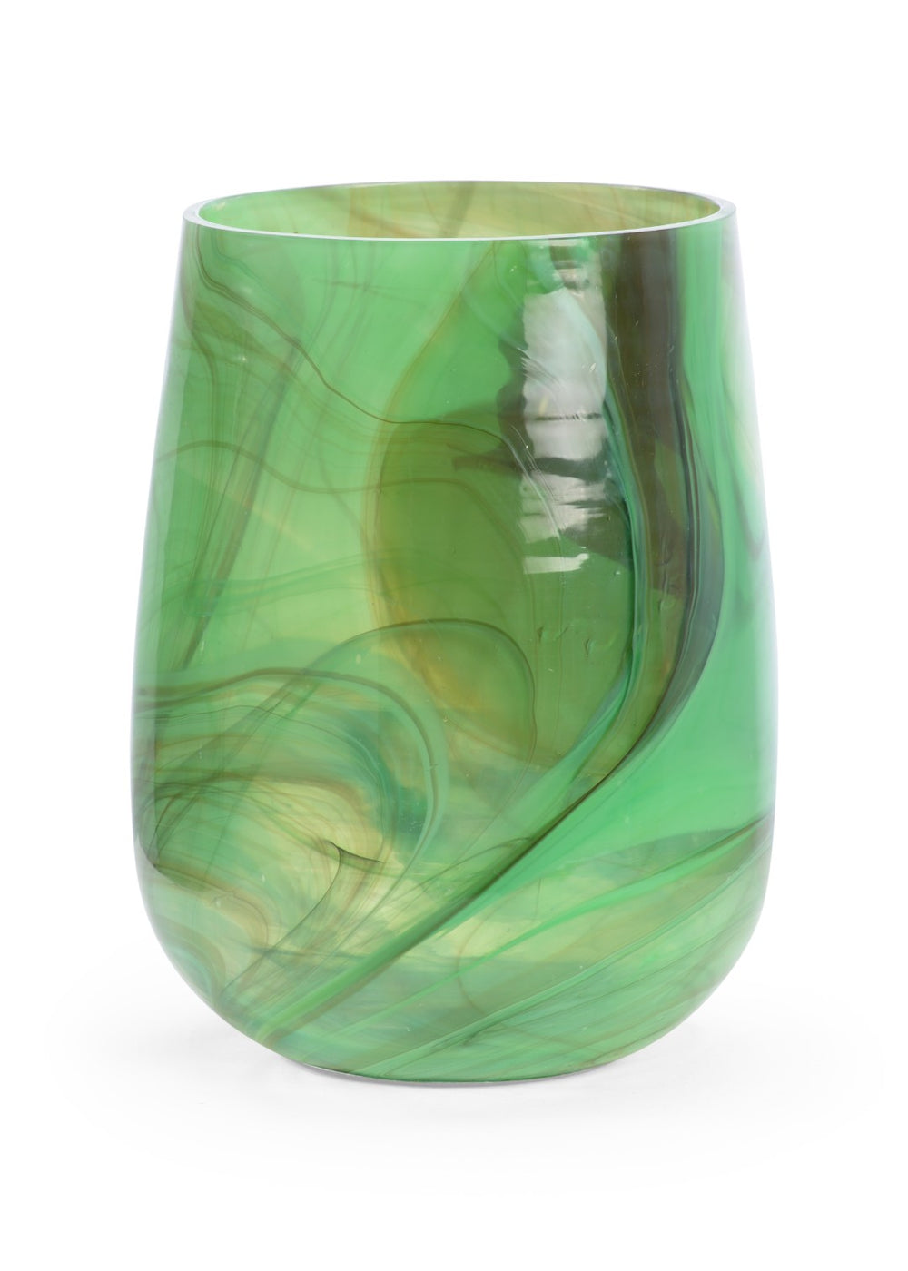 Wildwood Berilo Handcrafted Green Swirl Glass Vase 10" H — Watertight, Dual-Purpose Floral Vessel & Candleholder 302161