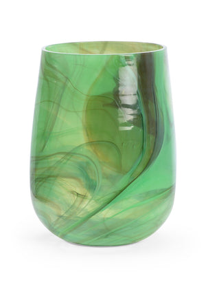 Wildwood Berilo Handcrafted Green Swirl Glass Vase 10" H — Watertight, Dual-Purpose Floral Vessel & Candleholder 302161