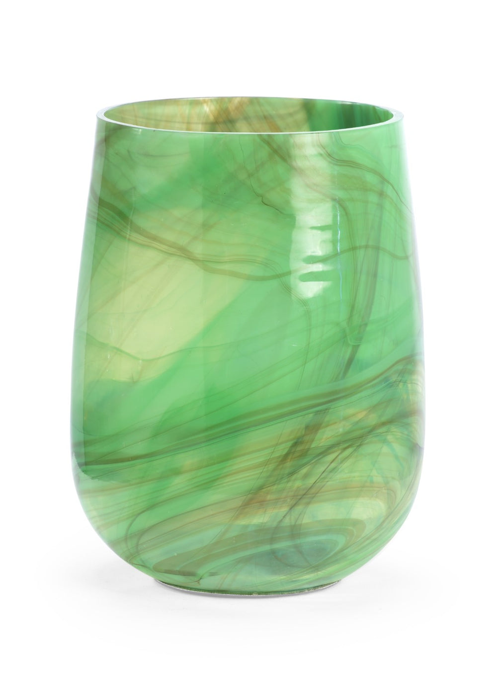 Wildwood Berilo Handcrafted Green Swirl Glass Vase 10" H — Watertight, Dual-Purpose Floral Vessel & Candleholder 302161