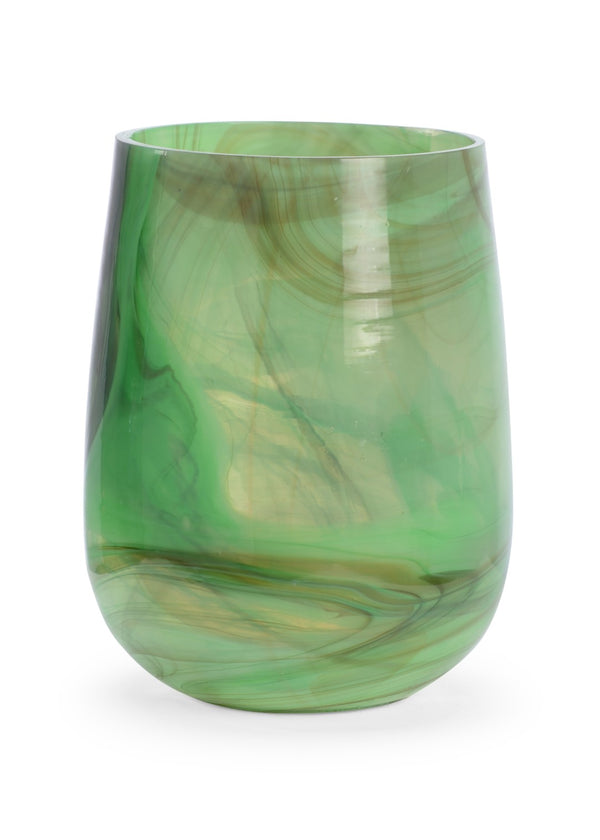 Wildwood Berilo Handcrafted Green Swirl Glass Vase 10" H — Watertight, Dual-Purpose Floral Vessel & Candleholder 302161