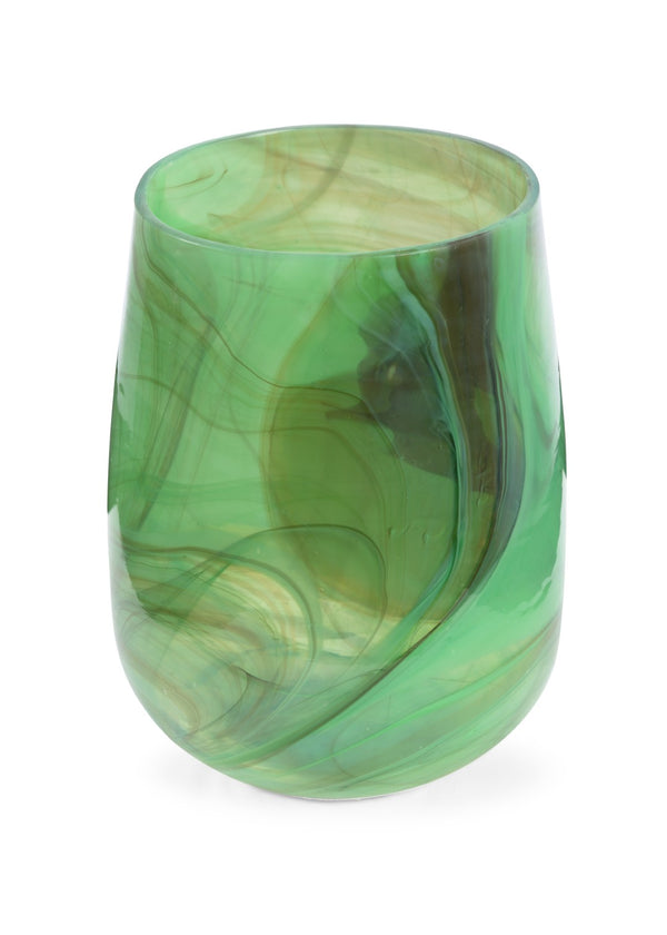 Wildwood Berilo Handcrafted Green Swirl Glass Vase 10" H — Watertight, Dual-Purpose Floral Vessel & Candleholder 302161