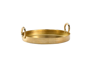 Wildwood Hammered Antique Brass Serving Tray With Integrated Handles — Elegant Textured Round DéCor Catchall 4h x 13.5w x 14.25d 302178