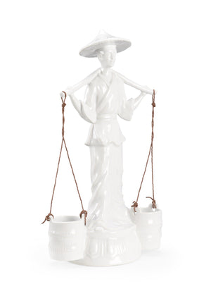 Wildwood Indochine White Glazed Ceramic Water Carrier 22" Tall — Timeless Asian-Inspired Vase Alternative Accent Piece 302180