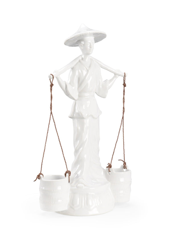 Wildwood Indochine White Glazed Ceramic Water Carrier 22" Tall — Timeless Asian-Inspired Vase Alternative Accent Piece 302180