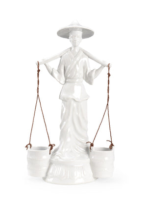 Wildwood Indochine White Glazed Ceramic Water Carrier 22" Tall — Timeless Asian-Inspired Vase Alternative Accent Piece 302180