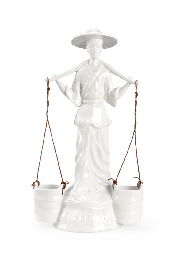 Wildwood Indochine White Glazed Ceramic Water Carrier 22" Tall — Timeless Asian-Inspired Vase Alternative Accent Piece 302180