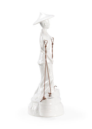 Wildwood Indochine White Glazed Ceramic Water Carrier 22" Tall — Timeless Asian-Inspired Vase Alternative Accent Piece 302180