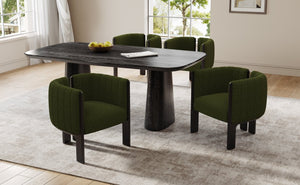 English Elm Dining Chair Set of 4 Olive Boucle Upholstered with Matte Black Rubberwood Legs N779P341494G-2