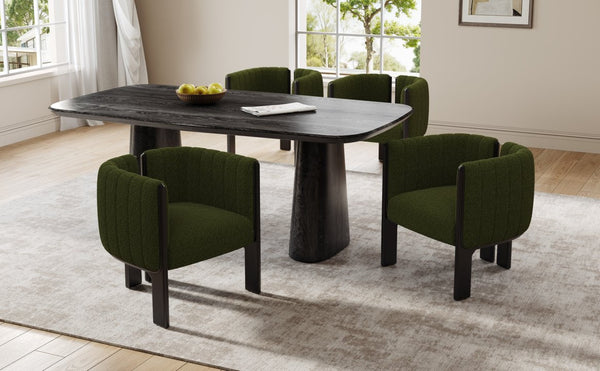 English Elm Dining Chair Set of 4 Olive Boucle Upholstered with Matte Black Rubberwood Legs N779P341494G-2