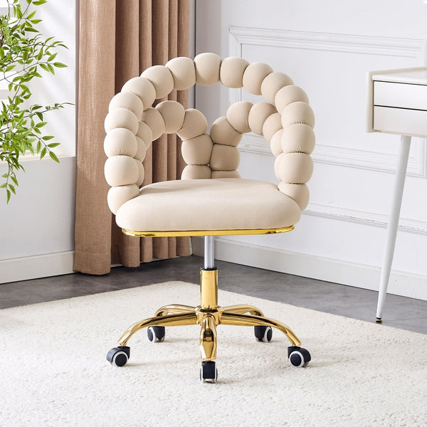 English Elm Set of Velvet Bubble Ball Chain Accent Chair with Sculptural Backrest for Living Room Beige,Gold W3875P370849
