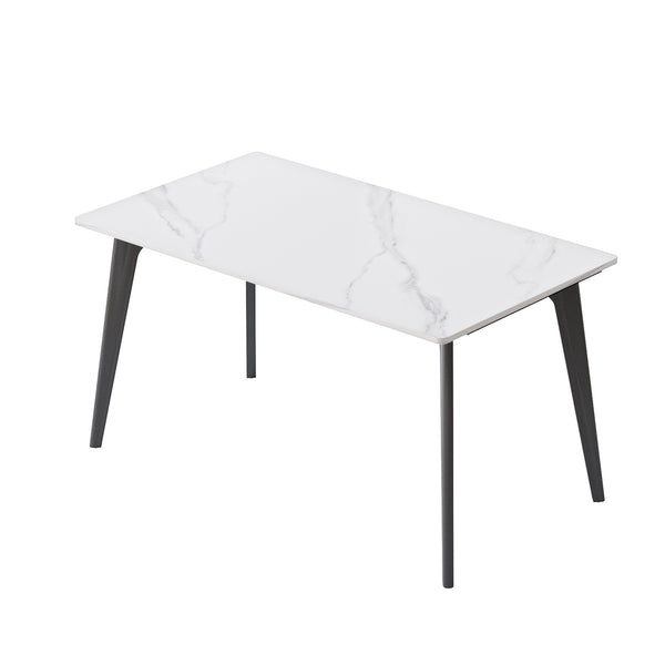 English Elm 55.12" Modern Artificial Stone Dining Table With Black Metal Legs - Sleek, Durable, Seats 6 Comfortably W1535S00509