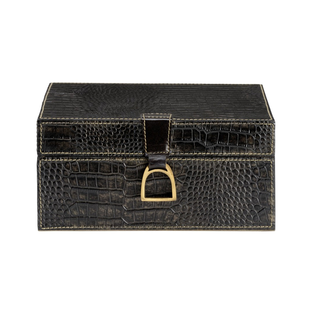 Wildwood Croc Crocodile-Embossed Storage Box — Felt-Lined Jewelry, Watches & Desk Organizer, 5"X10.25"X10" 302216