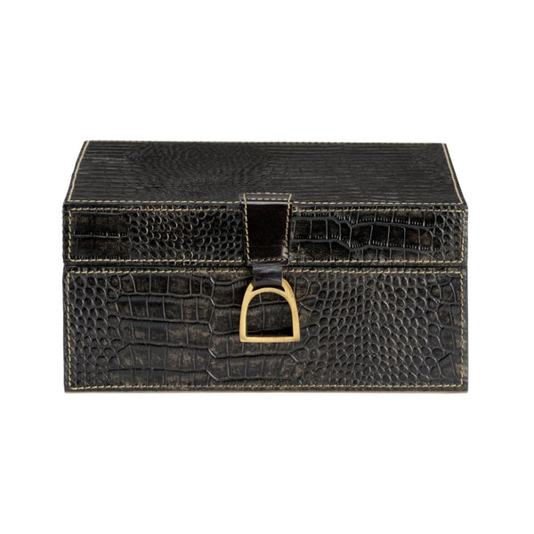 Wildwood Croc Crocodile-Embossed Storage Box — Felt-Lined Jewelry, Watches & Desk Organizer, 5"X10.25"X10" 302216