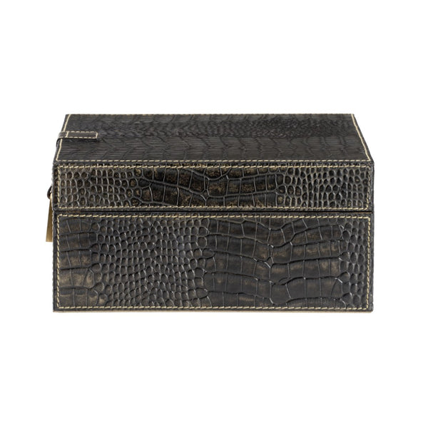 Wildwood Croc Crocodile-Embossed Storage Box — Felt-Lined Jewelry, Watches & Desk Organizer, 5"X10.25"X10" 302216