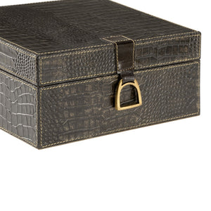 Wildwood Croc Crocodile-Embossed Storage Box — Felt-Lined Jewelry, Watches & Desk Organizer, 5"X10.25"X10" 302216