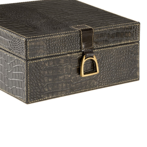 Wildwood Croc Crocodile-Embossed Storage Box — Felt-Lined Jewelry, Watches & Desk Organizer, 5"X10.25"X10" 302216