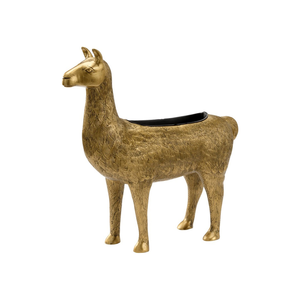 Wildwood Drama Llama Antique Brass Planter — Durable Aluminum Sculpture With Removable Liner For Succulents 302217