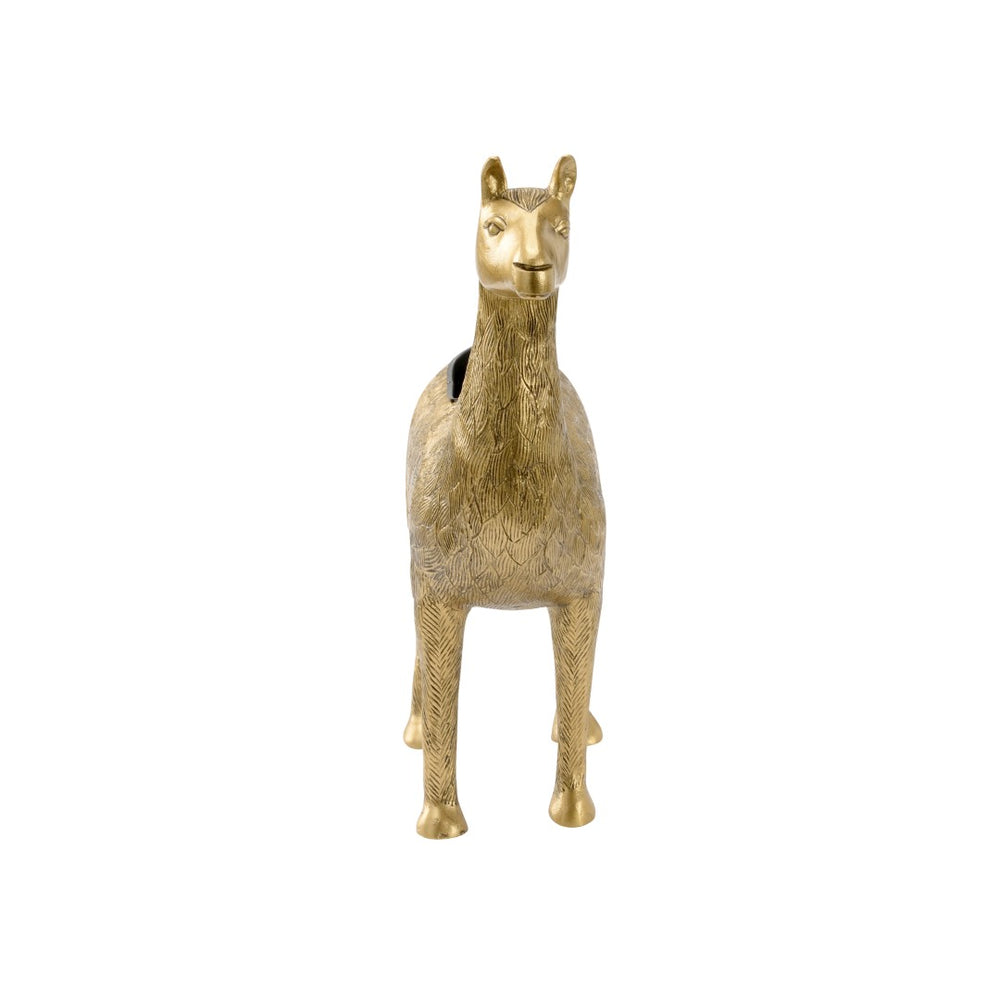 Wildwood Drama Llama Antique Brass Planter — Durable Aluminum Sculpture With Removable Liner For Succulents 302217