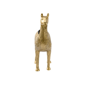 Wildwood Drama Llama Antique Brass Planter — Durable Aluminum Sculpture With Removable Liner For Succulents 302217