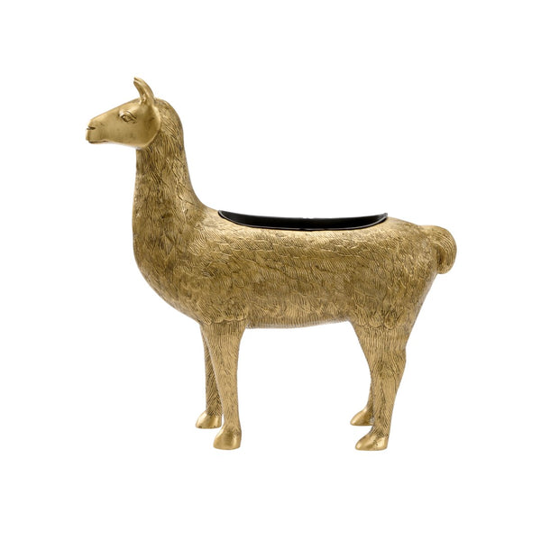Wildwood Drama Llama Antique Brass Planter — Durable Aluminum Sculpture With Removable Liner For Succulents 302217