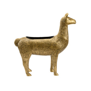 Wildwood Drama Llama Antique Brass Planter — Durable Aluminum Sculpture With Removable Liner For Succulents 302217