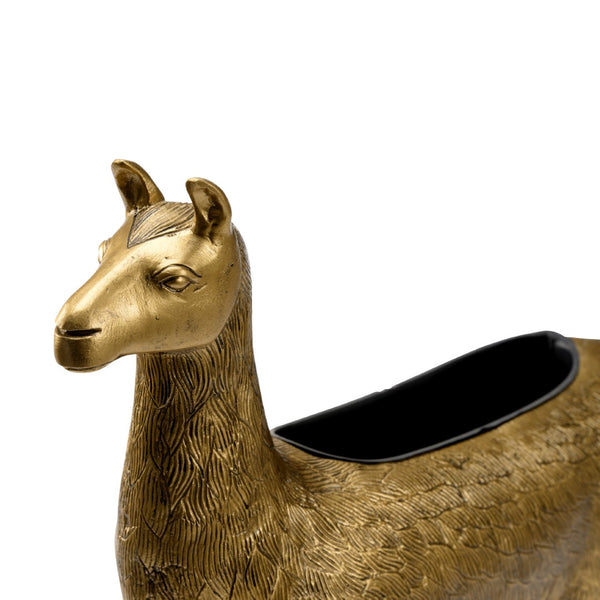 Wildwood Drama Llama Antique Brass Planter — Durable Aluminum Sculpture With Removable Liner For Succulents 302217