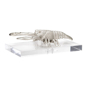Wildwood Thibault Brushed Nickel Lobster Sculpture On Clear Acrylic Base — Coastal Accent For Shelves & Mantels 302220