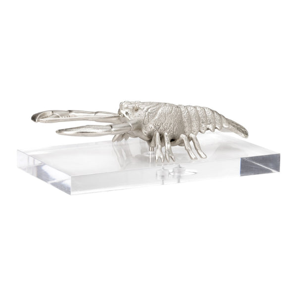 Wildwood Thibault Brushed Nickel Lobster Sculpture On Clear Acrylic Base — Coastal Accent For Shelves & Mantels 302220