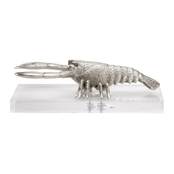Wildwood Thibault Brushed Nickel Lobster Sculpture On Clear Acrylic Base — Coastal Accent For Shelves & Mantels 302220