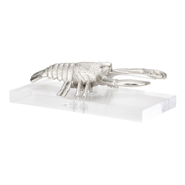 Wildwood Thibault Brushed Nickel Lobster Sculpture On Clear Acrylic Base — Coastal Accent For Shelves & Mantels 302220