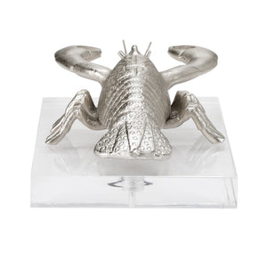 Wildwood Thibault Brushed Nickel Lobster Sculpture On Clear Acrylic Base — Coastal Accent For Shelves & Mantels 302220