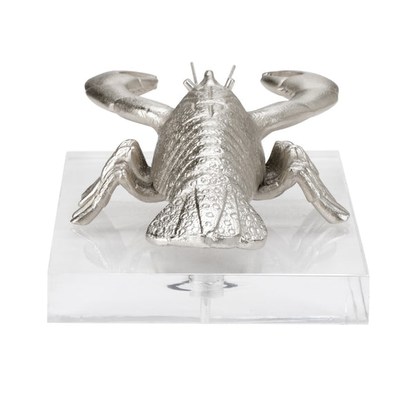 Wildwood Thibault Brushed Nickel Lobster Sculpture On Clear Acrylic Base — Coastal Accent For Shelves & Mantels 302220