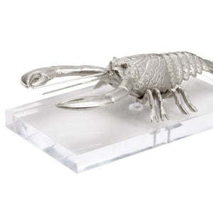 Wildwood Thibault Brushed Nickel Lobster Sculpture On Clear Acrylic Base — Coastal Accent For Shelves & Mantels 302220