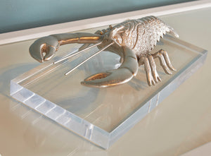 Wildwood Thibault Brushed Nickel Lobster Sculpture On Clear Acrylic Base — Coastal Accent For Shelves & Mantels 302220