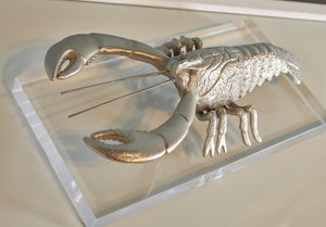Wildwood Thibault Brushed Nickel Lobster Sculpture On Clear Acrylic Base — Coastal Accent For Shelves & Mantels 302220