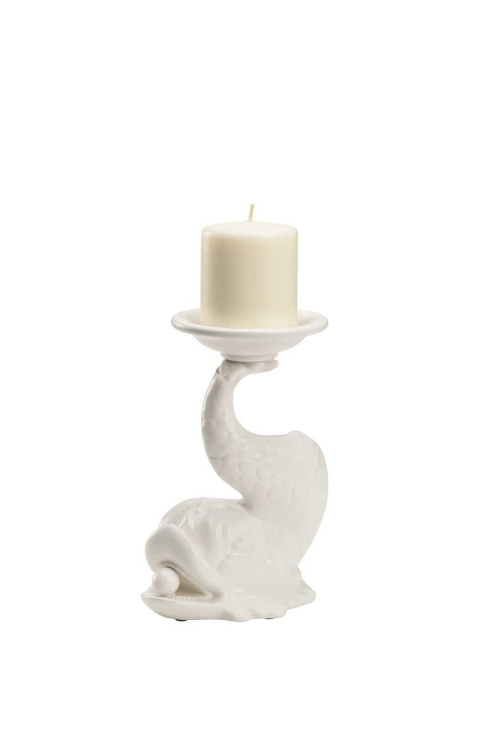 Wildwood Italian Renaissance Dolphin Ceramic Candleholder In Matte White Glaze — Hand-Crafted, Elegant Accent For Mantels And Tables 302237