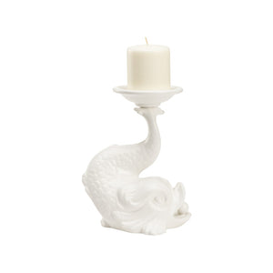 Wildwood Italian Renaissance Dolphin Ceramic Candleholder In Matte White Glaze — Hand-Crafted, Elegant Accent For Mantels And Tables 302237