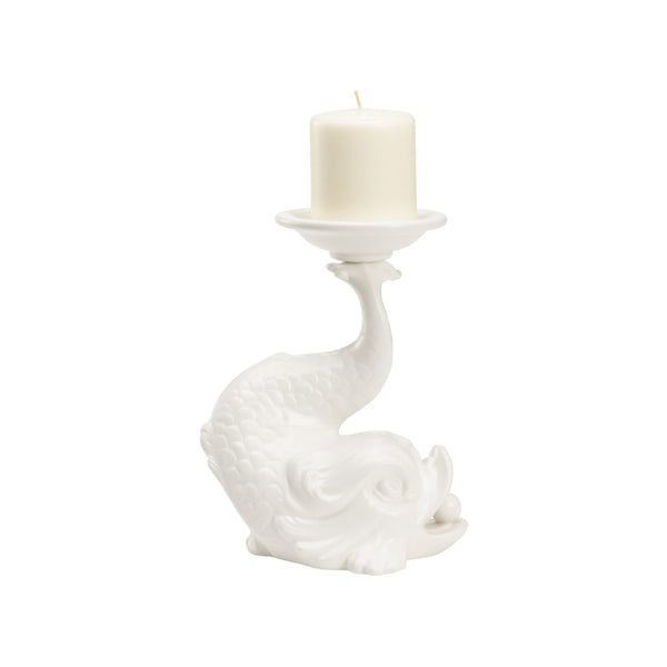 Wildwood Italian Renaissance Dolphin Ceramic Candleholder In Matte White Glaze — Hand-Crafted, Elegant Accent For Mantels And Tables 302237