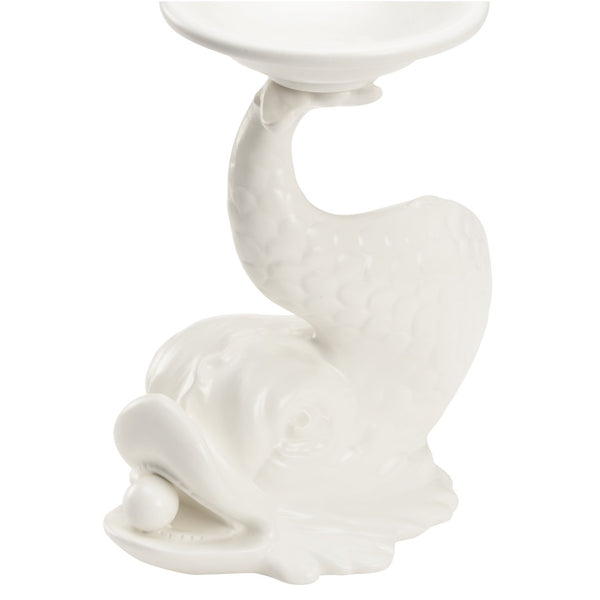 Wildwood Italian Renaissance Dolphin Ceramic Candleholder In Matte White Glaze — Hand-Crafted, Elegant Accent For Mantels And Tables 302237